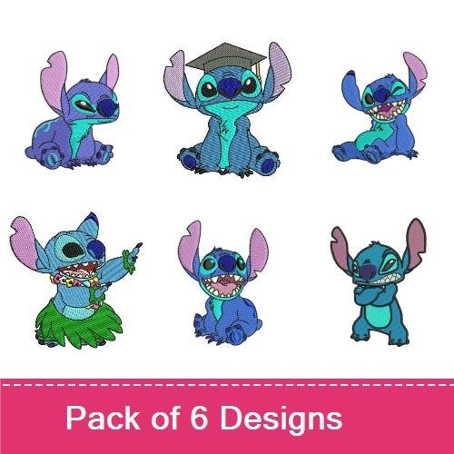 Stitch Character Embroidery Designs Bundle – Hula Skirt, Winking, Sitting & More (6 Designs)