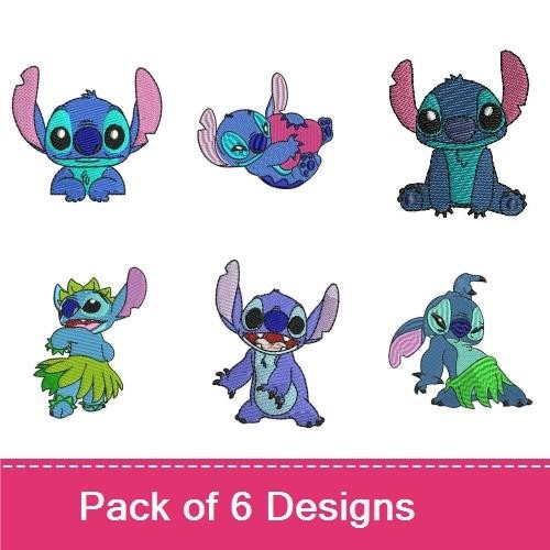 Stitch Character Embroidery Designs Bundle – Stitch with Ears Up, Stitch Sitting, Stitch Dancing & More (6 Designs)