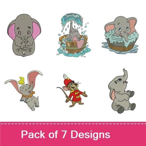 Dumbo Embroidery Bundle – Dumbo Sitting, Dumbo Splashing Water, Timothy Mouse & More (7 Designs)