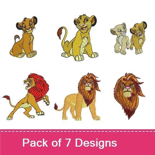 Lion Characters Embroidery Bundle – Lion Cub, Young Lion, Adult Lion & More (7 Designs)