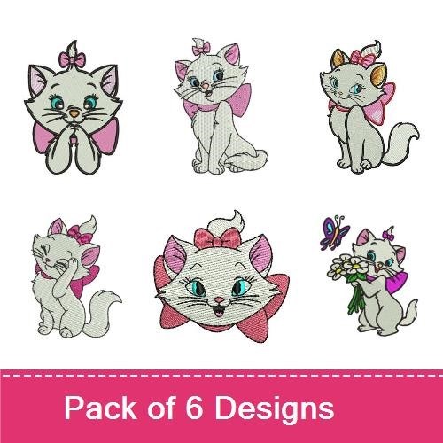 Cute Cat Embroidery Bundle – Sitting Cat with Bow, Cat Face with Bow, Cat with Flower Bouquet & More (6 Designs)
