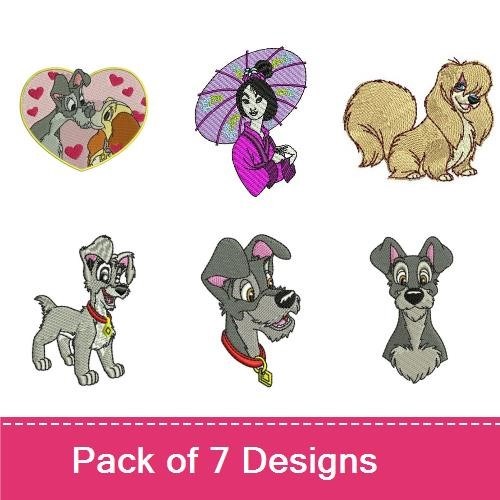 Lady and the Tramp Embroidery Bundle – Dog Lovers Designs (7 Designs)