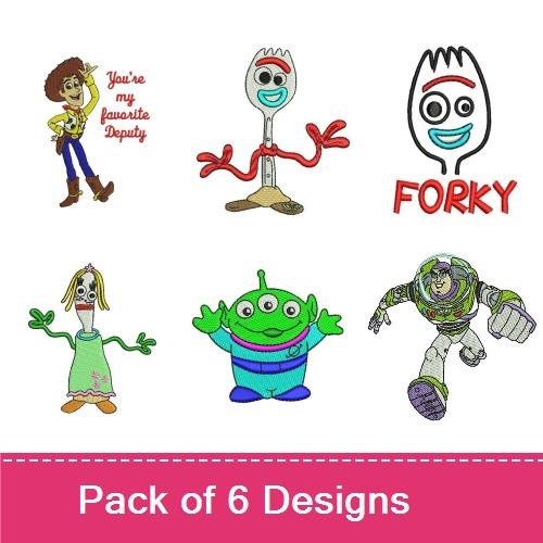 Toy Story Characters Embroidery Designs Bundle – Woody, Forky, Buzz Lightyear & More (6 Designs)