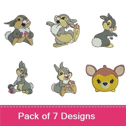 Thumper & Friends Embroidery Designs Bundle – Thumper Character, Bunny with Ears Up, Bunny Sitting & More (7 Designs)