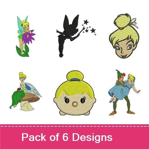 Tinker Fairy Magic Embroidery Designs Bundle – Tinker Bell Silhouette, Tinker Bell with Flower, Tinker Bell with Wand & More (6 Designs)