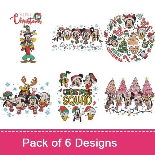 Disney Christmas Characters Embroidery Bundle – Mickey Mouse, Minnie Mouse, Donald Duck & More (6 Designs)
