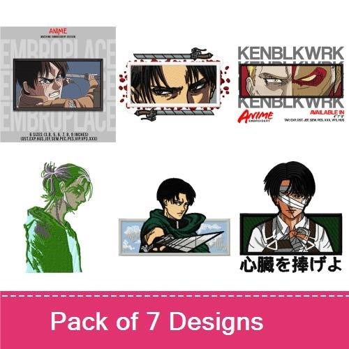 Anime Character Expressions Embroidery Designs Bundle – Anime Character with Sword, Angry Anime Character, & More (7 Designs)