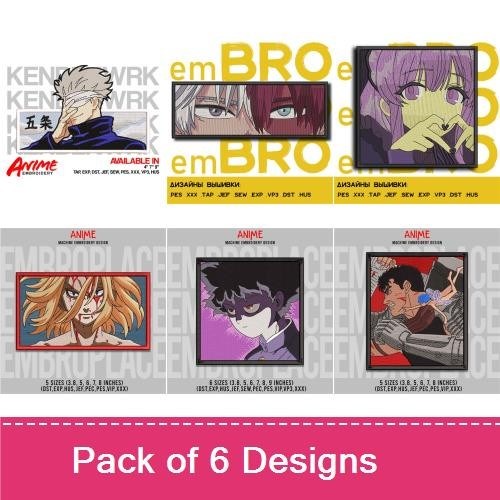 Anime Character Faces Embroidery Bundle – Anime Character Face 1, 2, 3 & More (6 Designs)