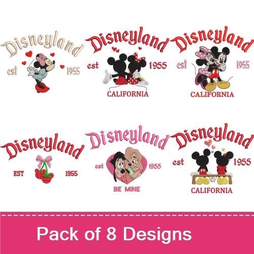 Disneyland Classic Characters Embroidery Designs Bundle – Mickey Mouse, Minnie Mouse, Disneyland California & More (8 Designs)