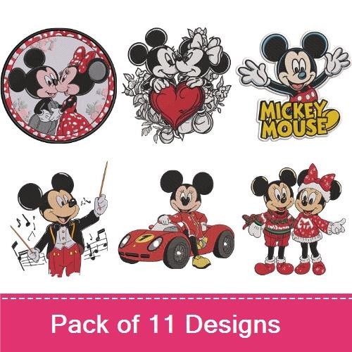 Mickey & Minnie Valentine's Day Embroidery Bundle – Kissing, Hearts, Silhouette & More (11 Designs)