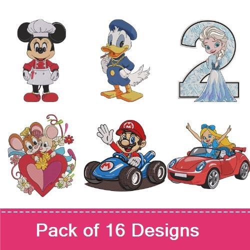 Classic Disney Characters Embroidery Designs Bundle – Cinderella, Belle, Ariel, Mickey Mouse & More (16 Designs)