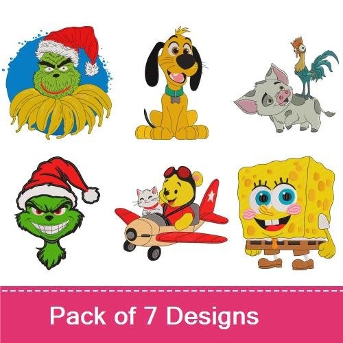 Grinch, SpongeBob & Porky Pig Embroidery Bundle – Fun Characters (7 Designs)