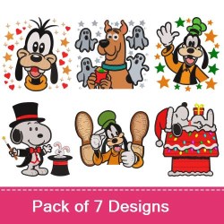 Cartoon Dogs Embroidery Designs Bundle – Snoopy, Goofy, Pluto, Scooby-Doo & More (7 Designs)