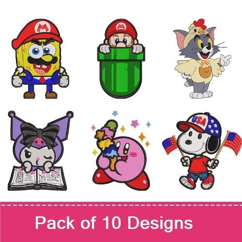 SpongeBob & Mario Embroidery Bundle – Fun Characters (10 Designs)