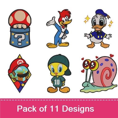 Mushroom, Woody Woodpecker & Donald Duck Embroidery Bundle – Fun Characters (11 Designs)