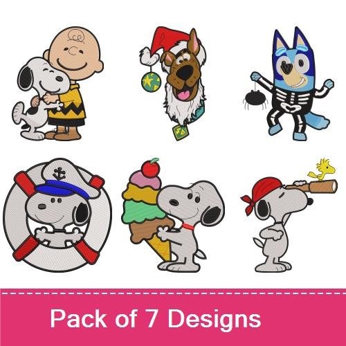 Snoopy & Scooby-Doo Embroidery Bundle – Fun Characters (7 Designs)
