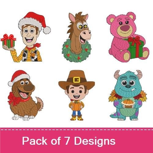 Santa Bear & Cowboy Embroidery Bundle – Holiday Characters (7 Designs)