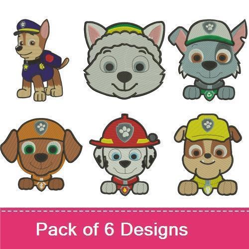 Paw Patrol Character Embroidery Bundle – Marshall, Chase, Rubble, Rocky, Zuma & More (6 Designs)