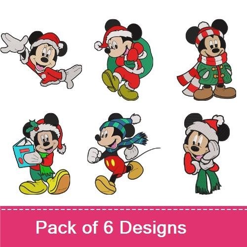 Festive Mickey Mouse Embroidery Bundle – Santa Outfit, Winter Scarf, Gift & More (6 Designs)