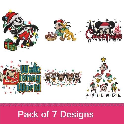 Mickey Mouse Christmas Embroidery Designs Bundle – Holiday Lights, Gifts, Santa Hat & More (7 Designs)