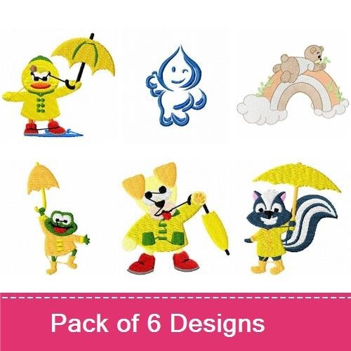 Duck, Frog & Dog Embroidery Bundle – Fun Rainy Day Characters (6 Designs)