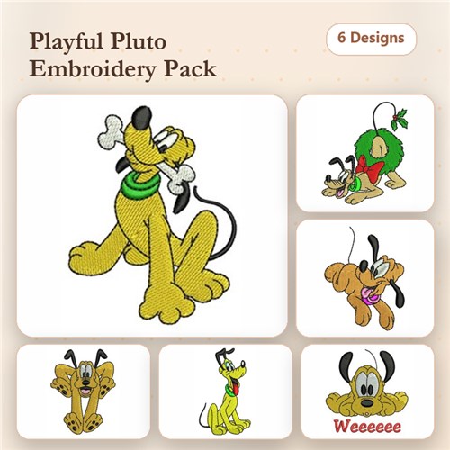 Pluto Dog Embroidery Bundle – Fun & Festive Designs (6 Designs)
