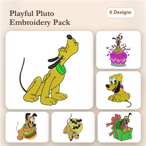 Pluto Embroidery Bundle – Fun & Playful Designs (6 Designs)