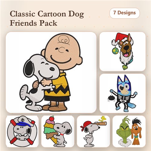 Snoopy & Scooby-Doo Embroidery Bundle – Fun Characters (7 Designs)