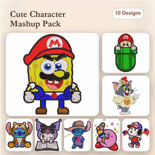 SpongeBob & Mario Embroidery Bundle – Fun Characters (10 Designs)