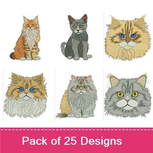 Charming Cat Embroidery Designs Bundle – Fluffy Ragdoll, Orange Tabby, Siamese & More (12 Designs)