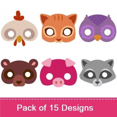 Applique Cute Animal Masks Embroidery Bundle – Chicken, Cat, Owl, Bear & More (15 Designs)