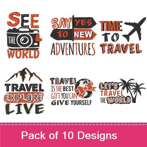 Travel Adventure Embroidery Designs Bundle – Travel is My Therapy, See the World, Wanderlust & More (10 Designs)