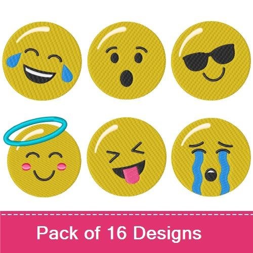 Emoji Expressions Embroidery Designs Bundle – Laughing Emoji, Smiling Emoji with Blush, Sad Emoji, & More (16 Designs)