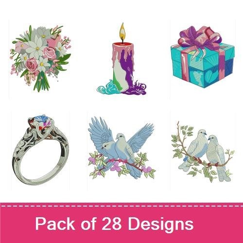 Wedding-themed Embroidery Designs Bundle – Wedding Dress, Groom in Suit, Flower Girl & More (28 Designs)
