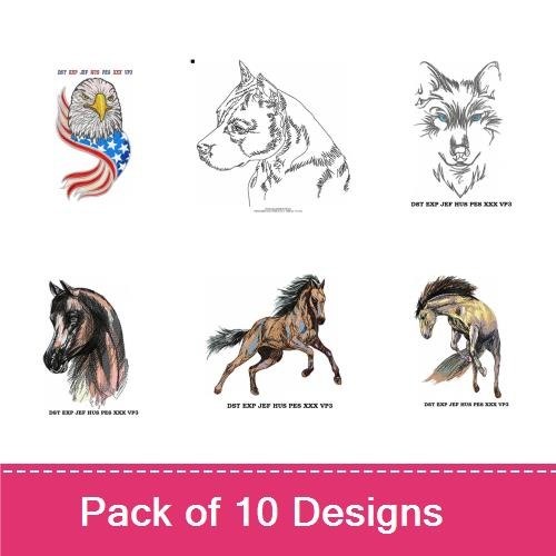 Eagle, Pit Bull & Horse Embroidery Bundle – Animal Designs (10 Designs)