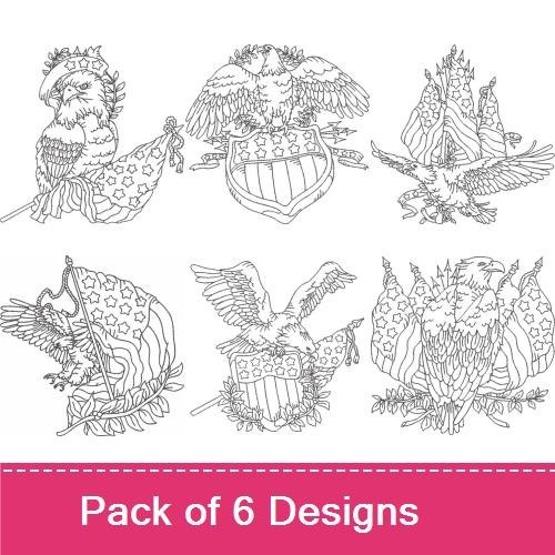 Patriotic American Eagles Redwork