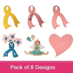 Awareness Ribbons & Angels Embroidery Designs Bundle – Survivor Ribbon, Yellow & Blue Ribbons, Angel with Ribbon & More (8 Designs)