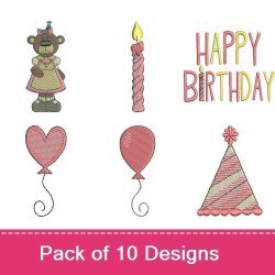 Birthday Celebration Embroidery Designs Bundle – Birthday Cake, Birthday Monkey, Happy Birthday Balloon & More (10 Designs)