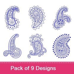 Redwork Paisley Patterns Embroidery Designs Bundle – Large Paisley with Floral, Ornate Paisley, Simple Paisley & More (9 Designs)