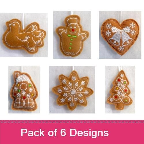 ITH Gingerbread Holiday Embroidery Designs Bundle – Gingerbread Man, Dove, Heart, Bell & More (6 Designs)