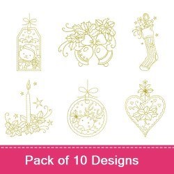 Redwork Christmas Ornaments Embroidery Designs Bundle – Christmas Tree, Snowman Ornament, Holly Arrangement & More (10 Designs)
