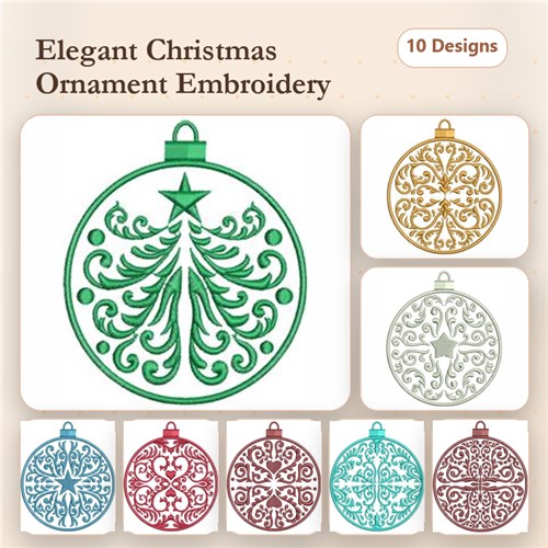 Redwork Christmas Ornament Embroidery Bundle – Green Christmas Tree Ornament, Red Swirl Ornament & More (10 Designs)