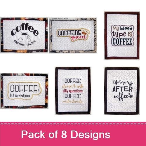 ITH Coffee Quote Embroidery Bundle – Coffee Before Talkie, Caffeine Queen, But First, Coffee & More (8 Designs)