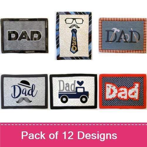 Classic Dad Embroidery Designs Bundle – Mustache, Tie, Glasses & More (12 Designs)