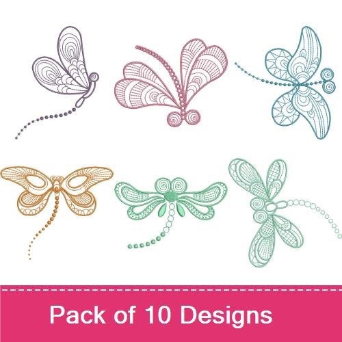 Elegant Dragonflies Embroidery Designs Bundle – Intricate Patterns & Colors (10 Designs)