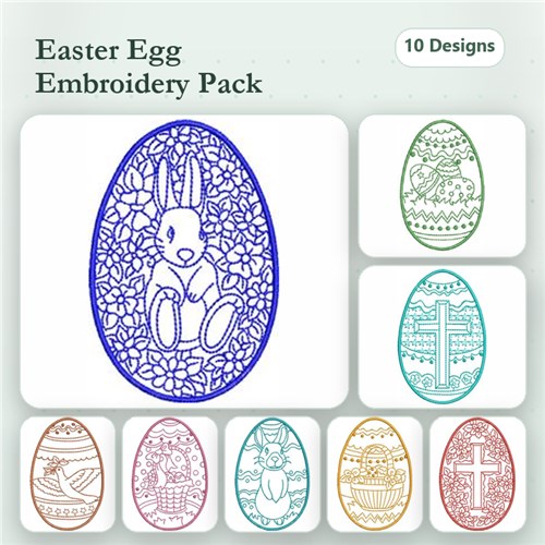 Redwork Easter Embroidery Bundle – Decorative Easter Egg with Bunny, Easter Egg with Flowers, Chick & More (10 Designs)