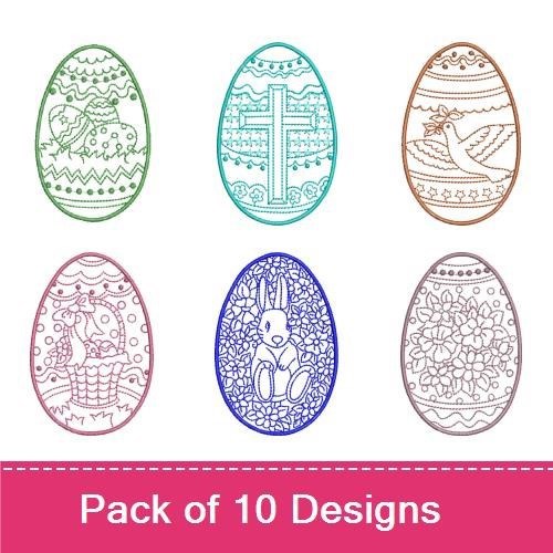 Redwork Easter Embroidery Bundle – Decorative Easter Egg with Bunny, Easter Egg with Flowers, Chick & More (10 Designs)