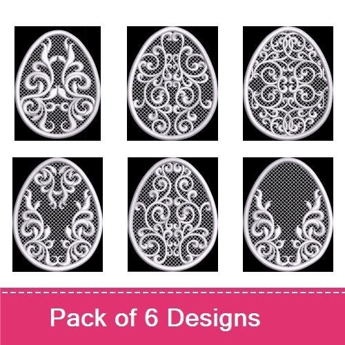 FSL Lace Egg Embroidery Designs Bundle – Ornate, Floral, Swirl, Geometric & More (6 Designs)