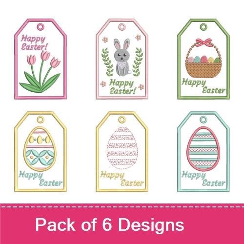 ITH Easter Tags Embroidery Designs Bundle – Bunny Tag, Tulip Tag, Egg Tag & More (6 Designs)