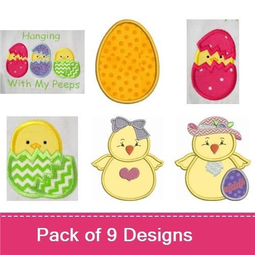 Applique Easter Chicks & Lambs Embroidery Designs Bundle – Easter Chick with Egg, Lamb with Flower & More (9 Designs)
